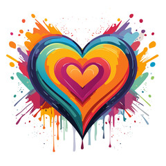 Colorful Graffiti Heart Icon Isolated on a Transparent Background