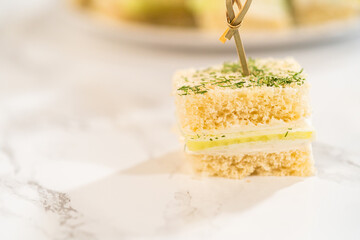 Stacked Tea Sandwich with Pick and Dill