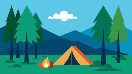 Camping Forest Clearing with Tent Campfire and Logs