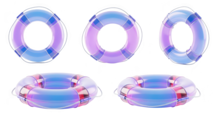 Lifebuoys rendered in various angles Isolated on white background creating a versatile visual resource for safety aquatic and rescue concepts
