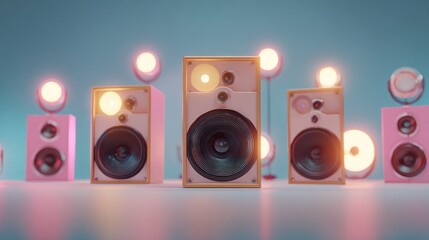 Pink speakers, soft light, 3D rendering