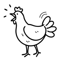 Hen clucking loudly in a simple line art style expressing farm animals  