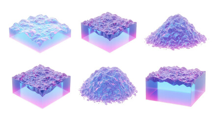 Cubes of digital terrain rendering showing action of transformation and data visualizations with a gradient background for scientific visualization