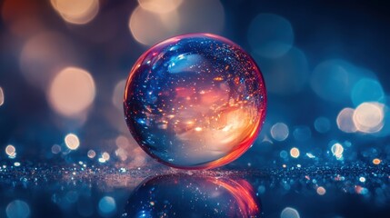 Colorful glass sphere reflecting vibrant lights