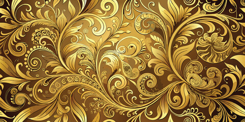 A gold and brown background featuring an intricate floral pattern..eps