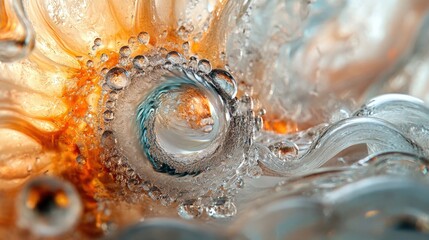 Colorful glass swirl with bubbles and reflections