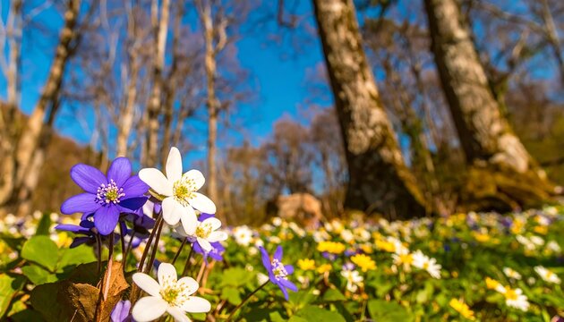 Spring wildflowers in a forest clearing