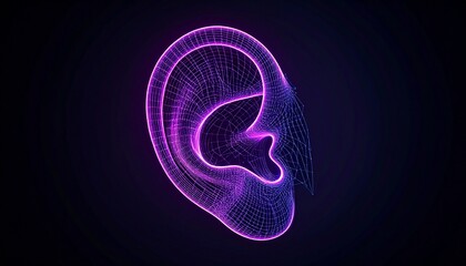Abstract Wireframe Human Ear Neon Purple Dark