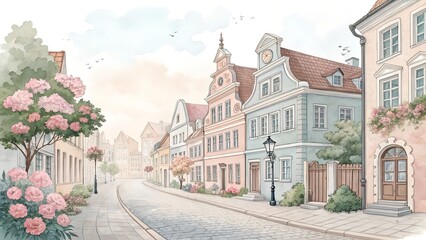 Obraz premium old town street with beautiful houses and design