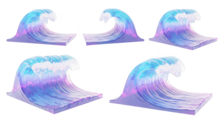 3D rendered colorful ocean waves breaking on a white surface for animation design elements and background textures