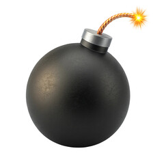 Classic black bomb with burning fuse isolated on transparent background