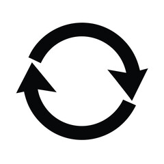 Rotating Arrows Circle Symbol in Black and White Silhouette