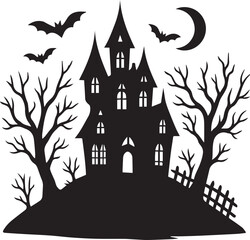 Halloween hunted house silhouette vector