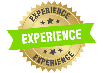 experience. experience round green and gold label isolated on transparent background