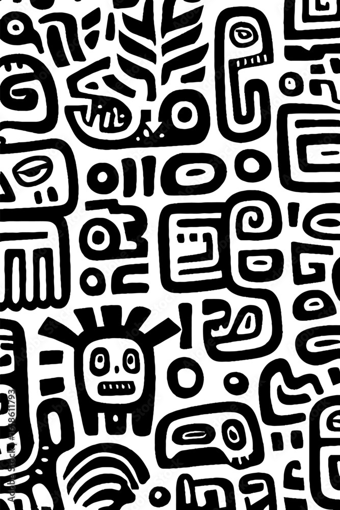 Poster abstract pattern with repeating totem shapes for art and design background