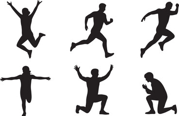 Set of Black Vector Silhouettes of Sport Man  in Various Poses. Running man Silhouettes