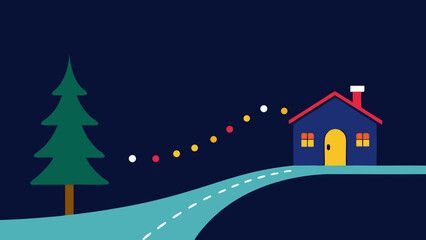 Naklejka premium Small Home on a Road with a Christmas Light Display Festive Evening