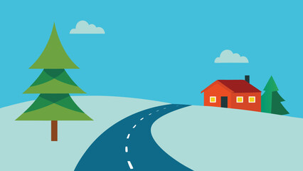 Fototapeta premium Small Home on a Road with a Christmas Tree Farm Snowy Winter Scene