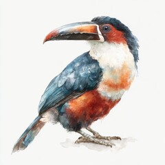 Watercolor Painting of Colorful Toucan Portrait