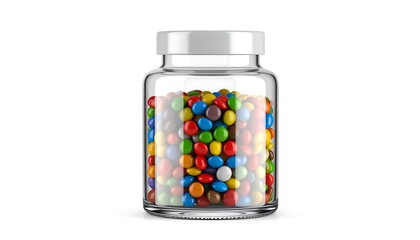 Colorful candies in a clear glass jar