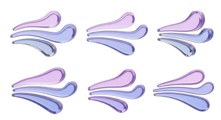 Abstract stylized flowing liquid shapes in pastel colors are arranged in different compositions on a white background useful for design elements