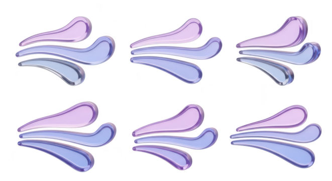 Abstract stylized flowing liquid shapes in pastel colors are arranged in different compositions on a white background useful for design elements