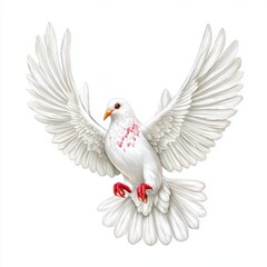 Fototapeta premium Elegant White Dove in Flight with Wings Spread on White Background