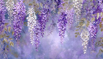 Delicate wisteria blooms in soft pastel hues