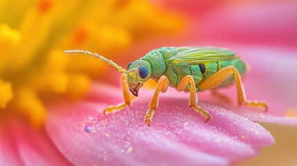 Colorful insect perched on a vibrant flower petal