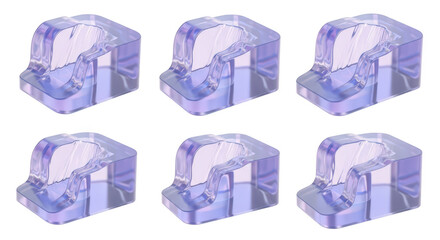 Six transparent abstract 3D-rendered shapes float against a white background suggesting potential design elements or digital assets for use in graphic design or visual compositions