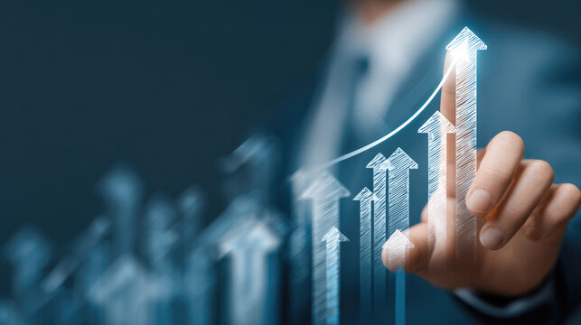 Business growth strategies corporate office digital graphs professional environment close-up view financial success metrics for effective decision making