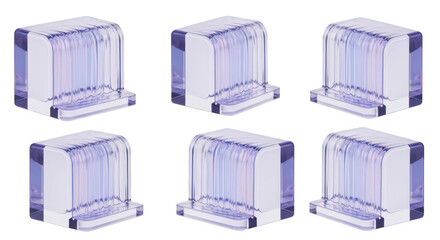 Six transparent plastic electronic component enclosures arranged on a plain white background for conceptual design product illustration and technical diagrams