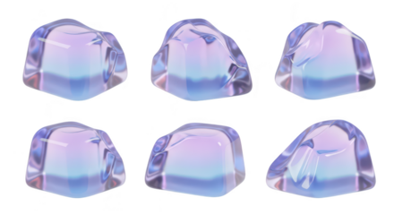 Six 3D rendered colorful ice cubes isolated on white background for use as graphic elements