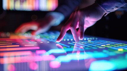 Hands touching interactive screen