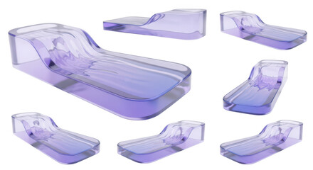 Rendered transparent chaise lounge showing different angles digitally created with a pure white background usable for product visualization