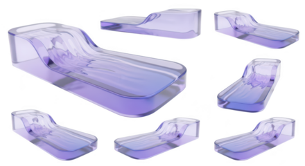 Rendered transparent chaise lounge showing different angles digitally created with a pure white background usable for product visualization