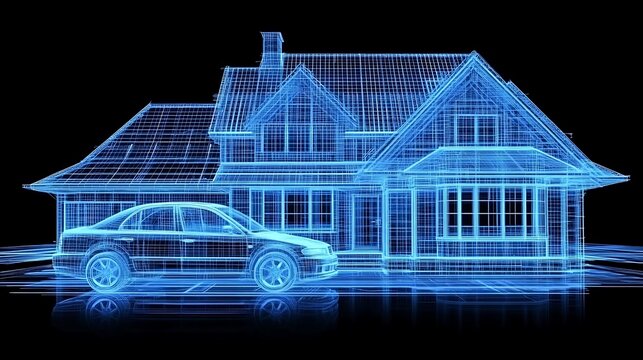 Architectural design of a house and car.