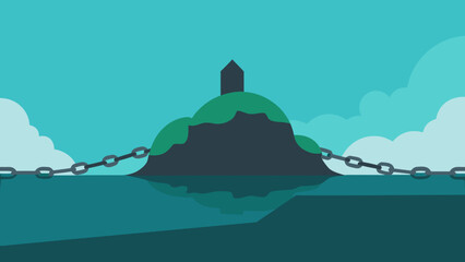 Ethereal view of a distant misty island chain serene seascape