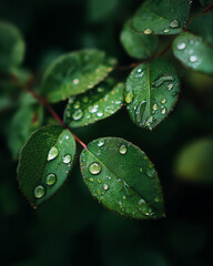 Green leaf crystal clear waterdrop resting on it surface.