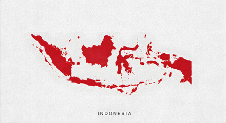 Artistic watercolor-style high-resolution map of Indonesia, filled with red and white colors of the Indonesian flag