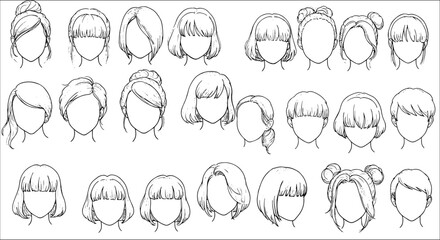 Collection of Anime  Manga Female Hairstyles: Diverse Haircuts, Bangs, Updos, Bobs, Short  Long Styles for Character Design Reference and Drawing Guide