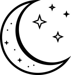 Night Sky with Moon and Stars Outline