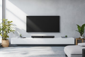 Modern soundbar and TV setup for home cinema