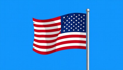 Fototapeta premium American Flag Waving on Pole - Patriotic Symbol of USA