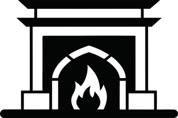Fireplace with Mantle Icon Line Art Vector Illustration