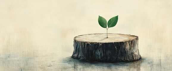 Small plant growing from tree stump