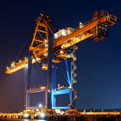 Large industrial port crane at night