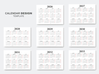 Calendars design 2026 to 2033 vector set of minimal template