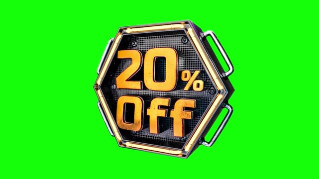 20% OFF: A modern emblem announces a limited-time offer, featuring a gold text and stylish metallic finish