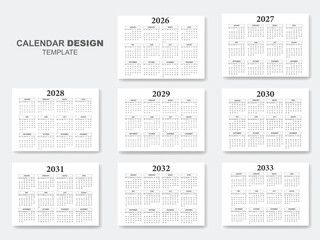 Calendars design 2026 to 2033 vector set of minimal template